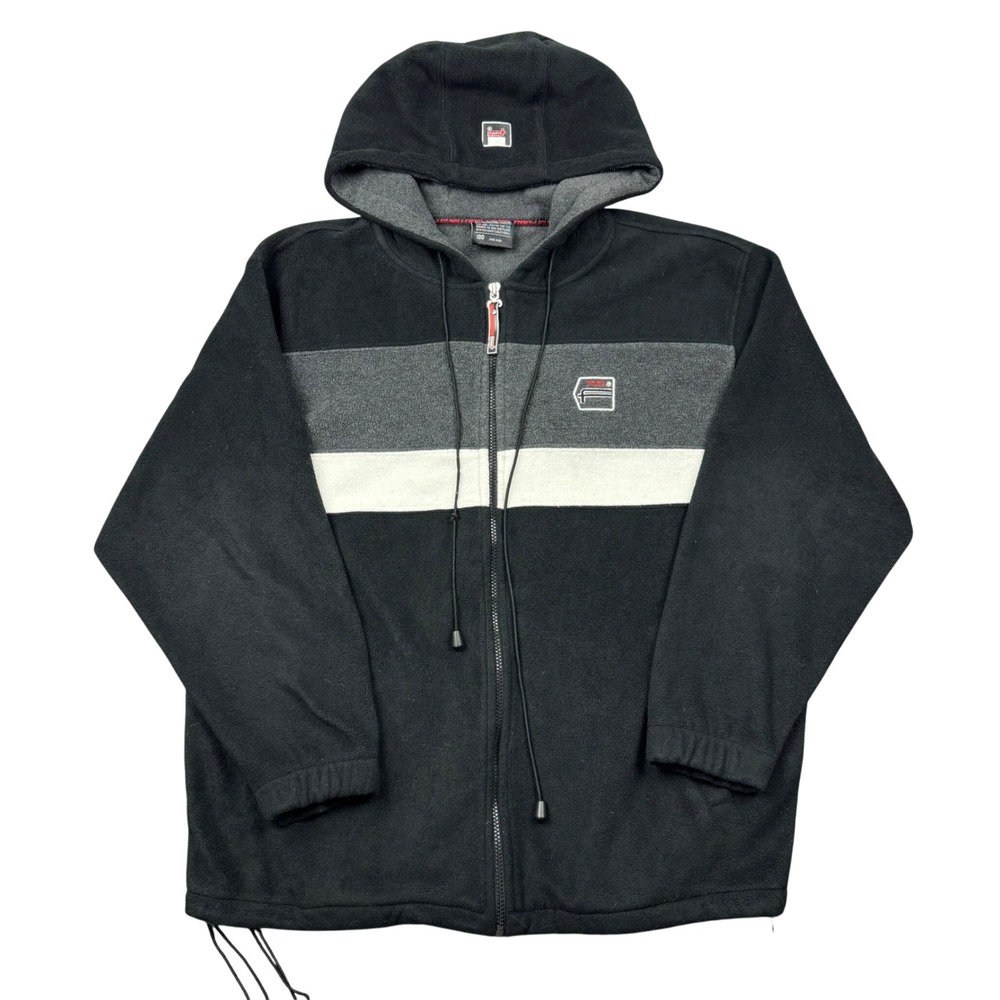 Vintage Y2K FUBU Fleece Zip Up Hoodie Men XL Black Colorblock Large Logo 90s